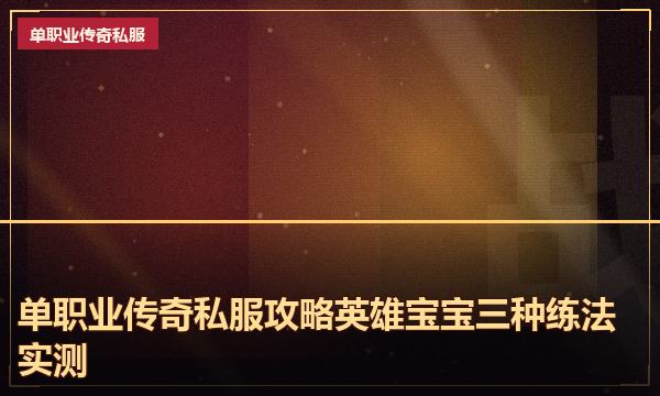 单职业传奇私服攻略英雄宝宝三种练法实测